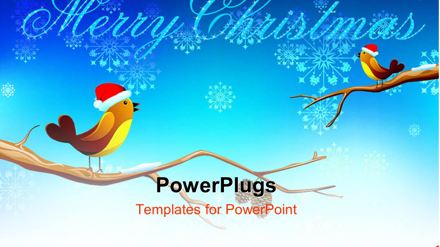 Snow Flakes with Merry Christmas Text and Birds with Santa Caps