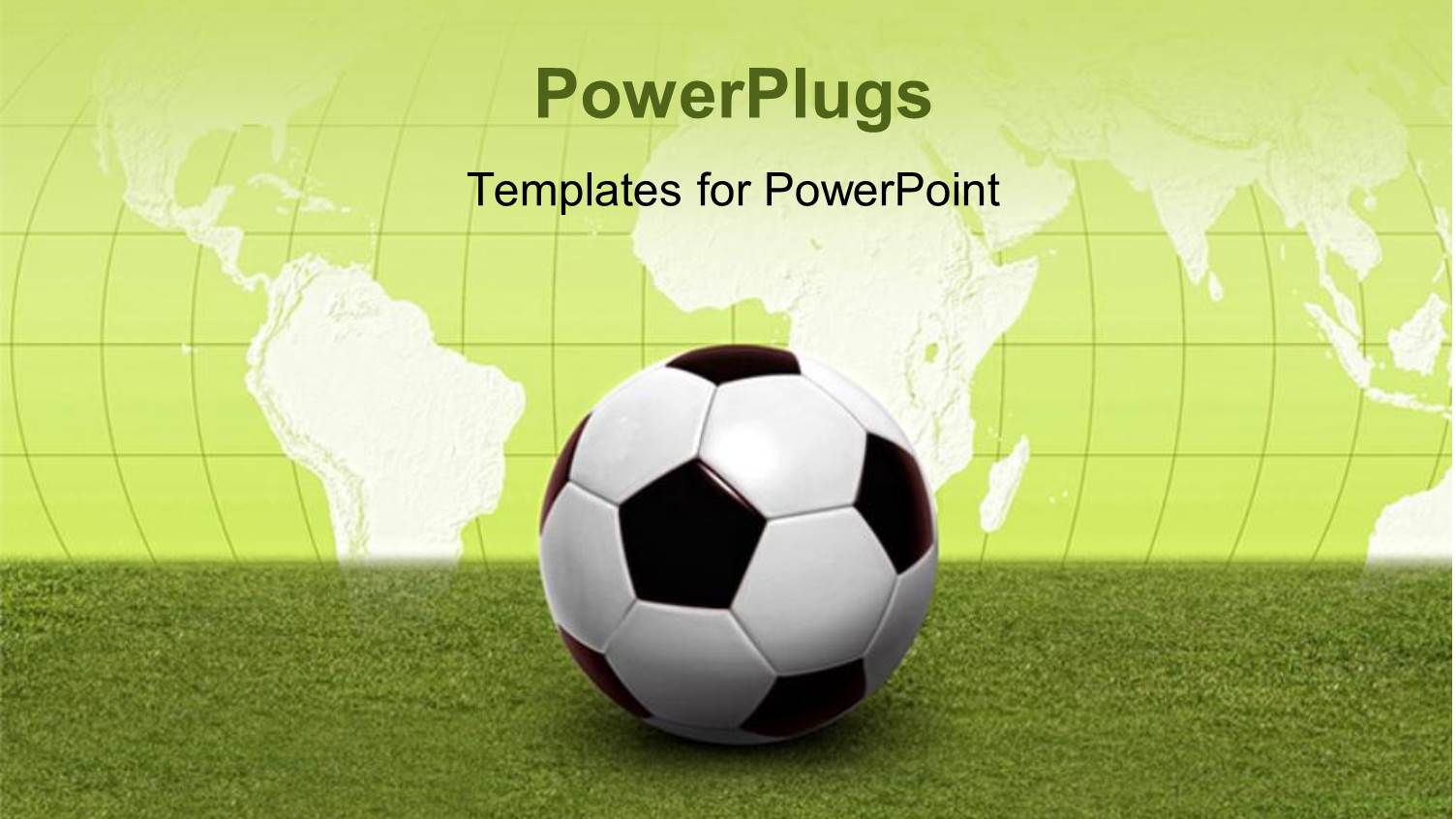 Soccer Ball on Green Pitch with World Map in Background 