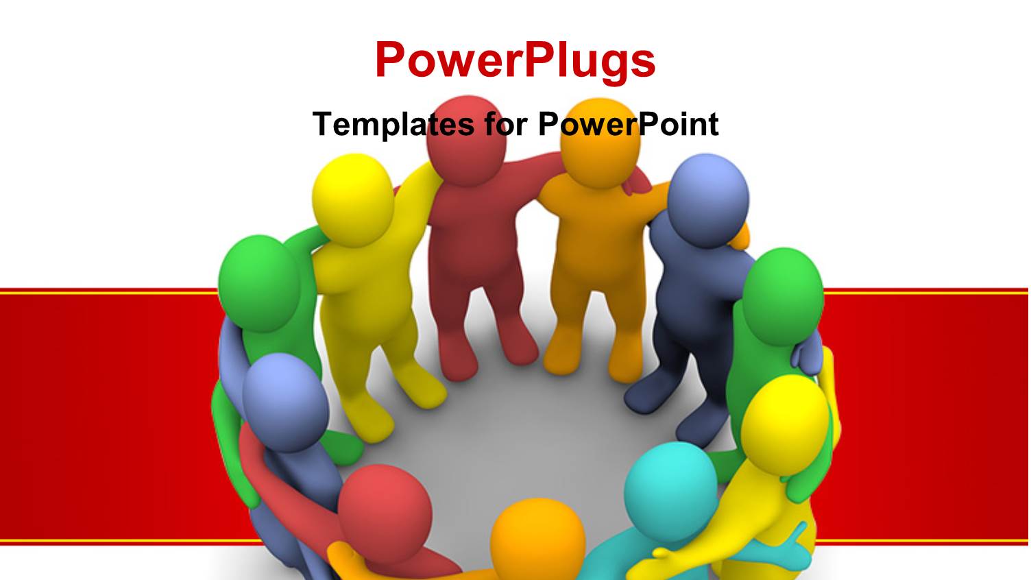 Social Group of Colored 3D Characters Over a Red Stripe