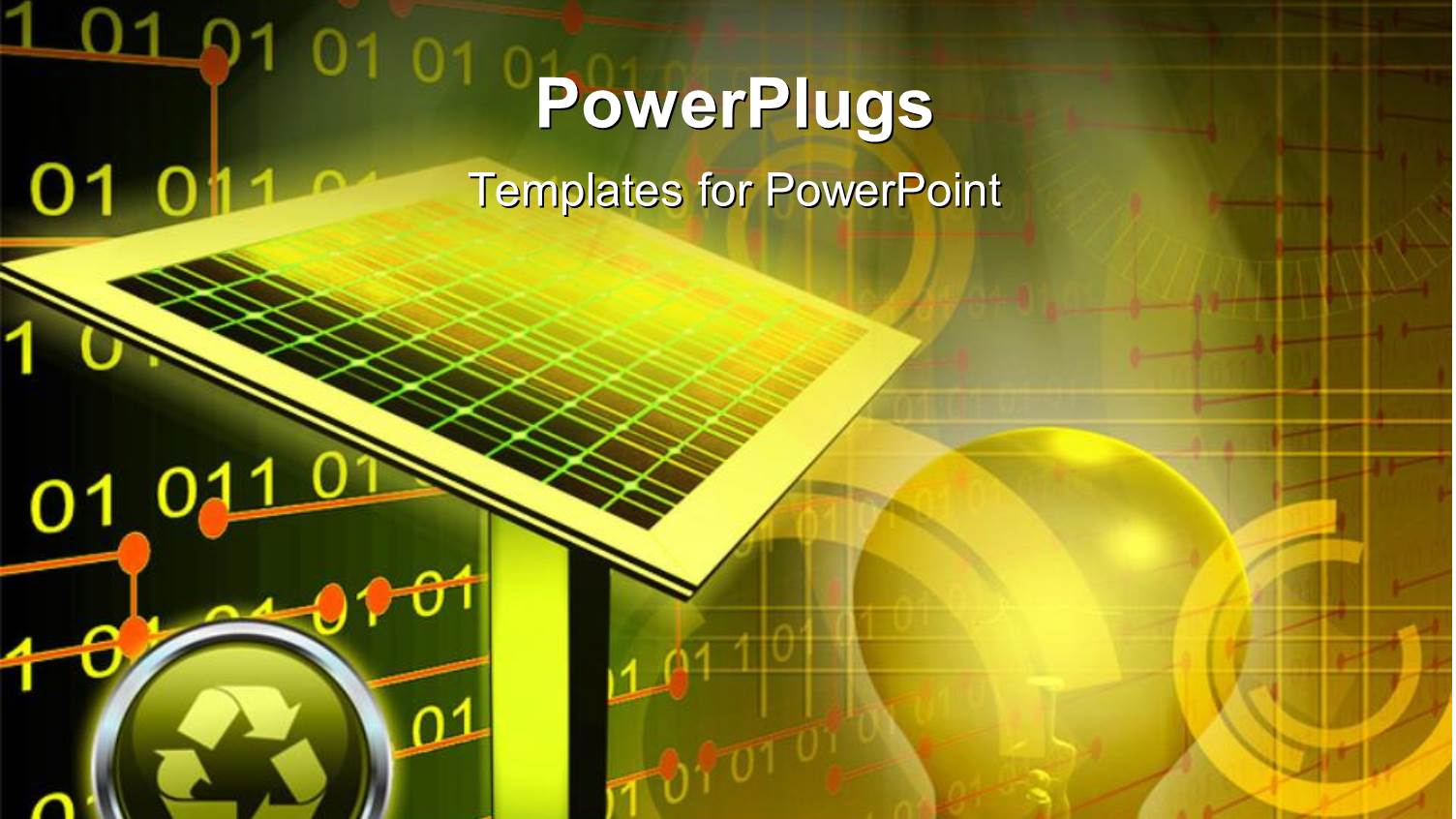 a Solar Panel and a Ligght Buld with a Recycle Symbol Beside