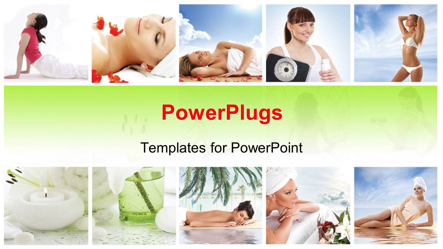 Lots of Tiles Showing Ladies Practicing Yoga and Enjoying a Spa Treatment.