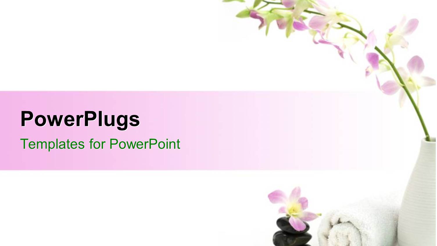 Spa Stones and Flowers with White Towel on Plain White Surface 