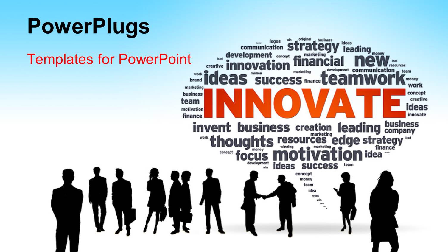 a Silhouette of Business Men and Women with a Bubble and Text