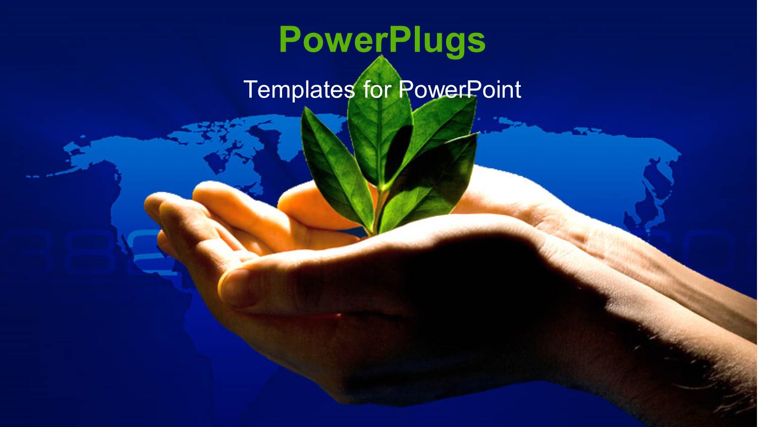 Spotlight Shining on Plant Sprouting from Earth in Man Hand Over World Map