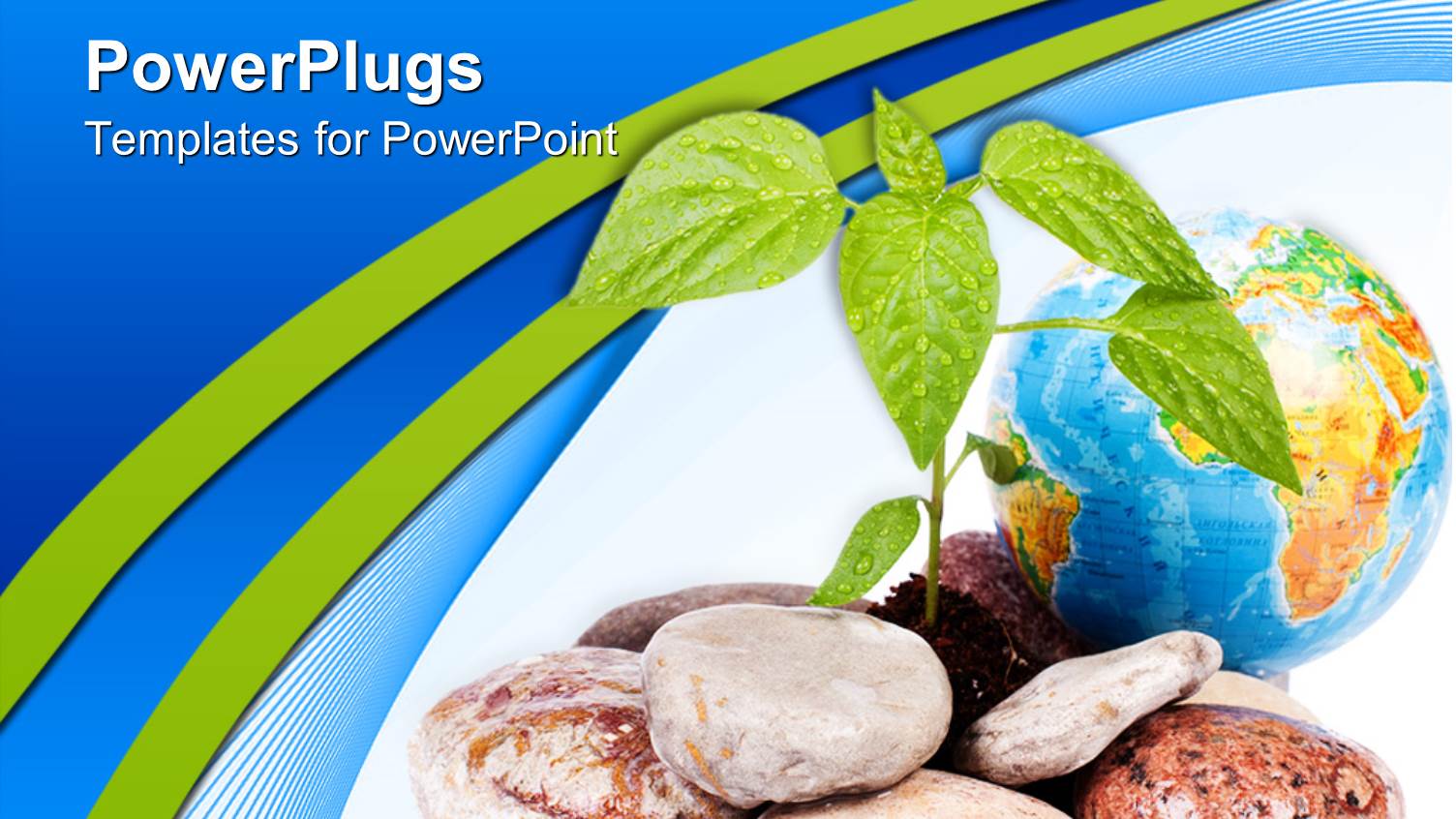 Sprouting Plant with Rocks Next to Blue Earth Globe