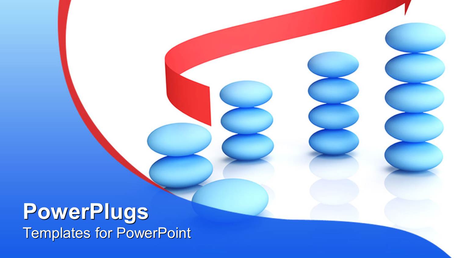 Stack of Blue Pebbles with a Red Arrow on a White Background