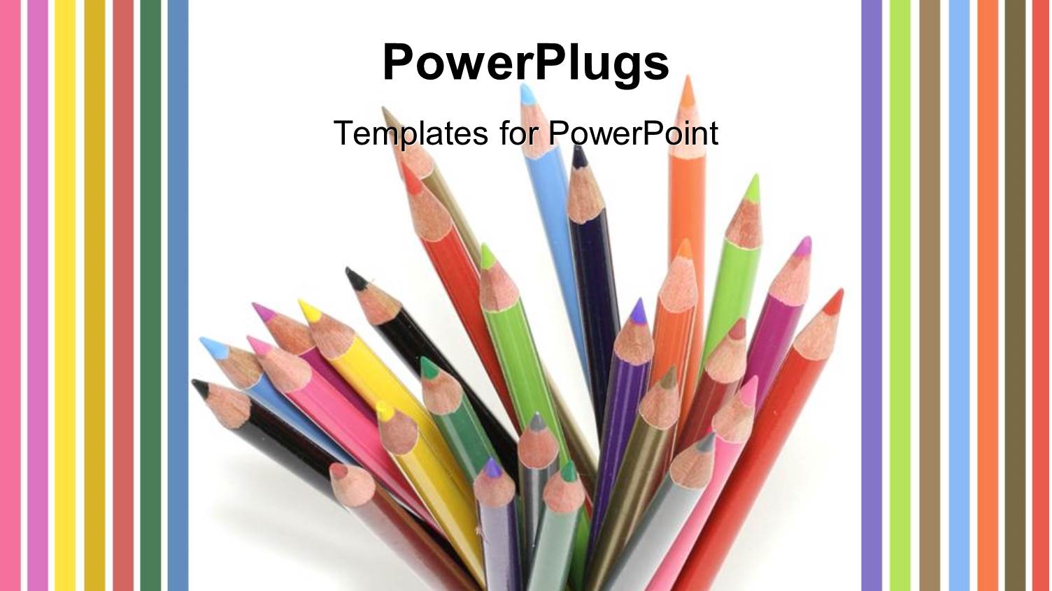 Stack of Colored Pencils on White Background Framed by Colorful Stripes