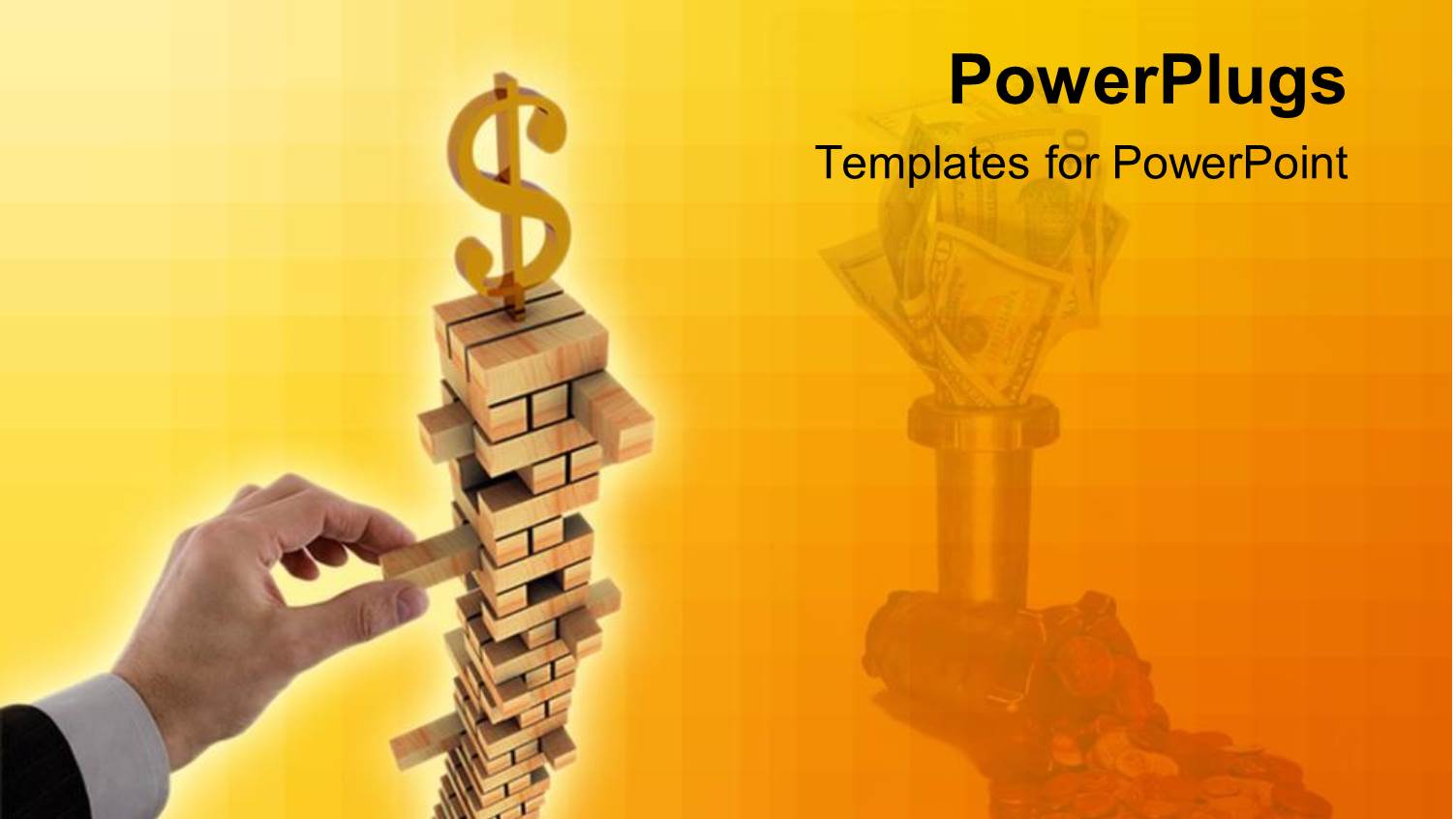 a Stack of Gold Bars with a Hand and a large Follae Sign