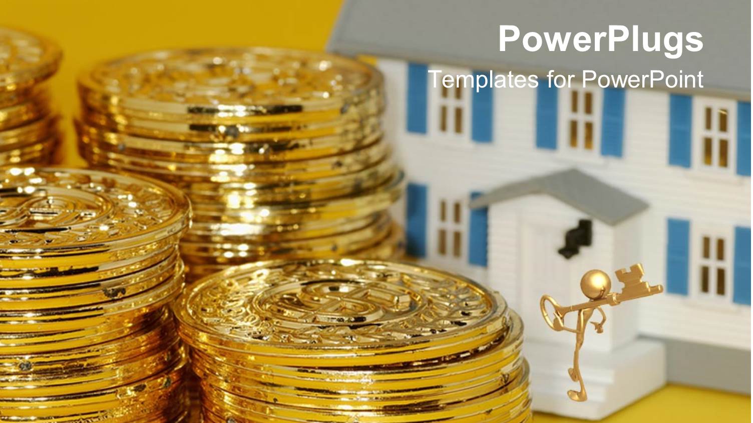 Stack of Gold Coins with a House and an Animated Human