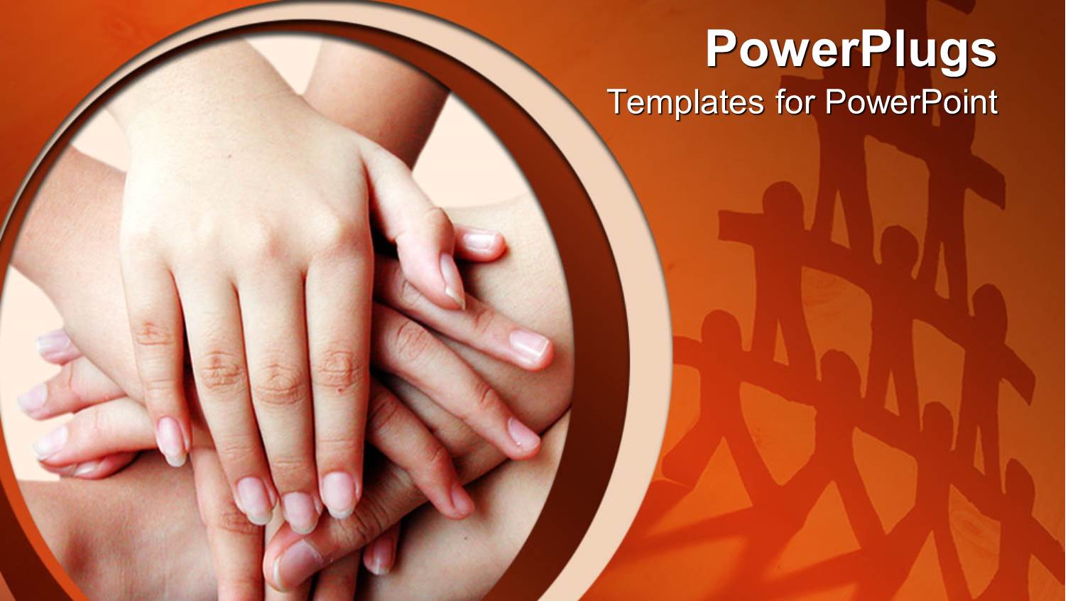 Stack of Hands Depicting Teamwork and Cooperation and Tower Made of Figures in the Background