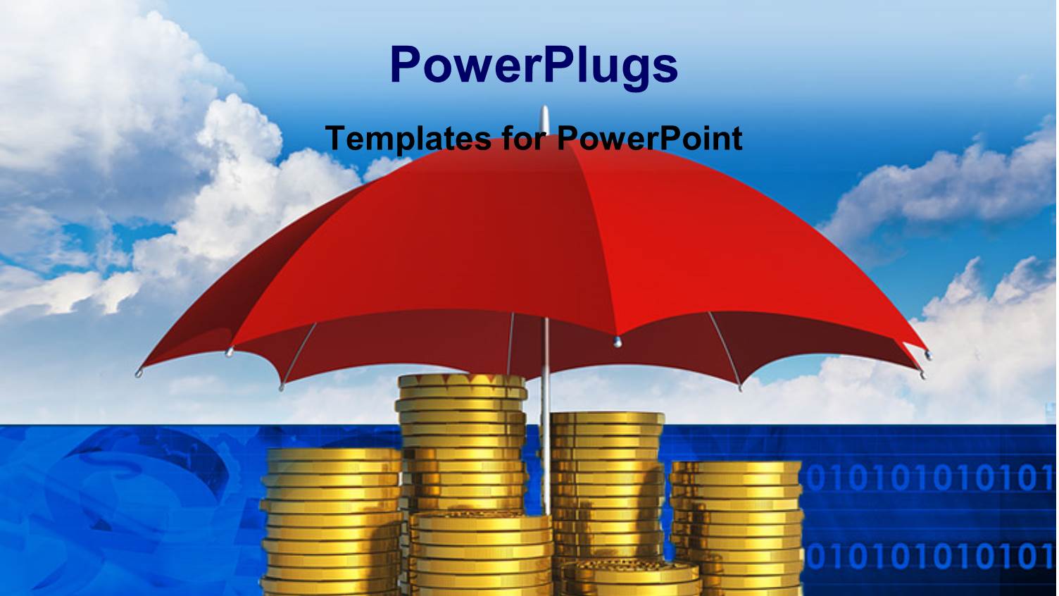 Stacks of Gold Coins Sheltered by Red Umbrella