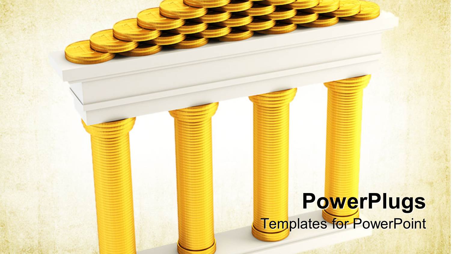 Stacks of Golden Coins Forming the Symbol of Bank on Old Paper Background