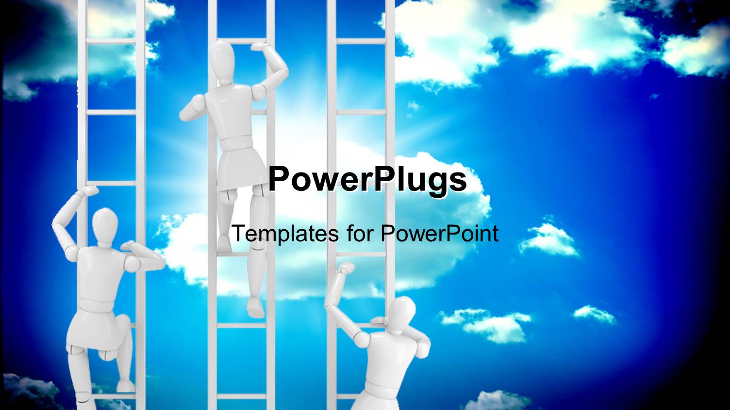 a Bluish Background with Various People Climbing the Ladder