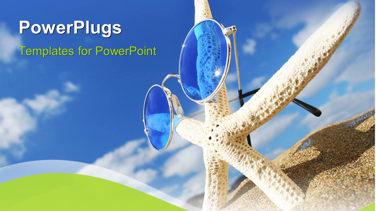 a Star Fish with Blue Glasses and Sky in Background