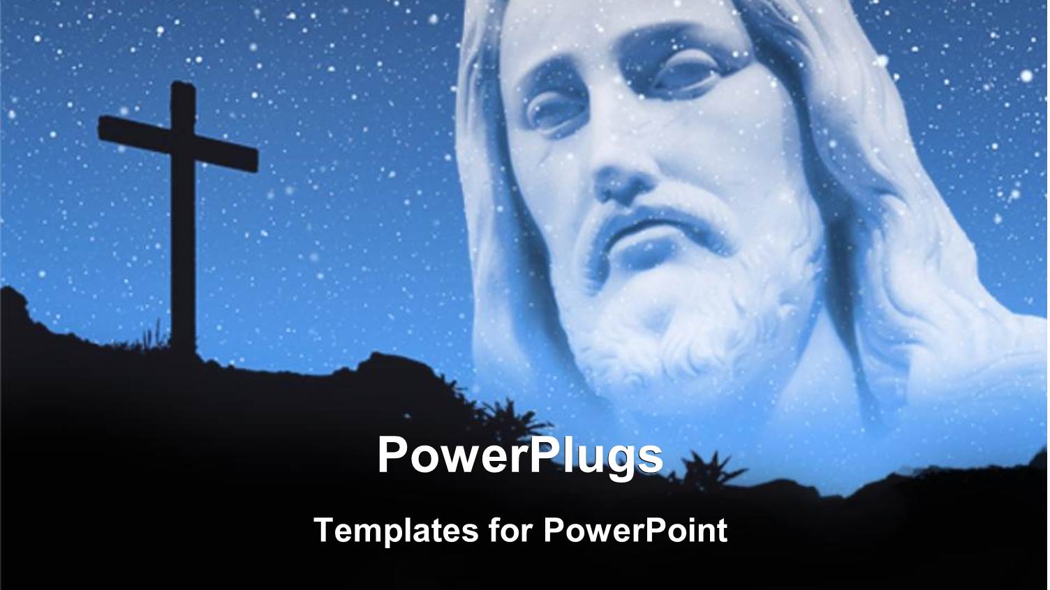 Stars in Blue Sky with Back Cross and Image of Christ in Sky