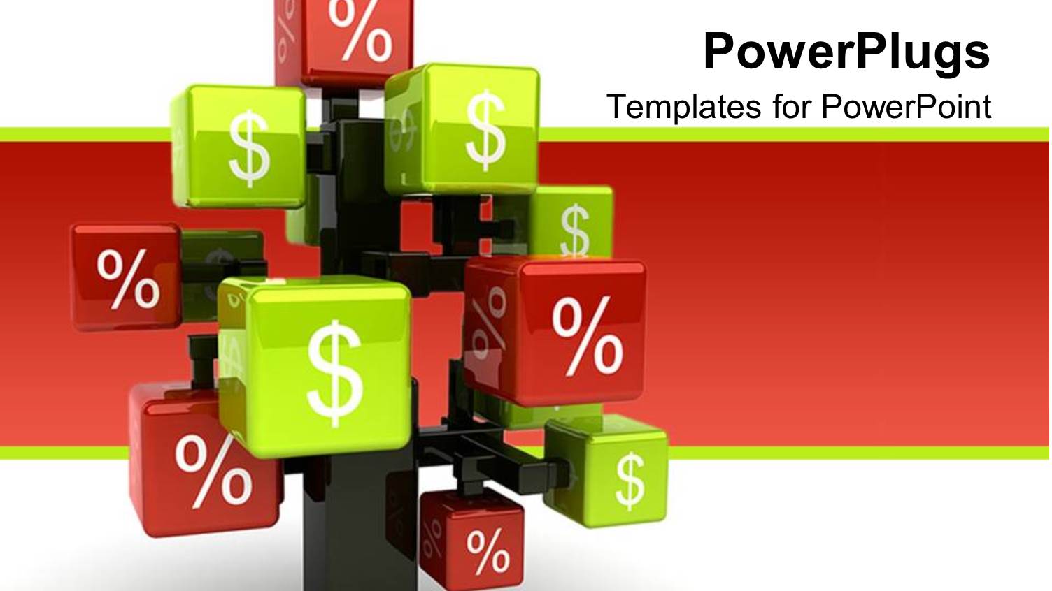 State of Art Conceptual 3D Tree with Green Cubes and Dollar Sign and Red Cubes with Percentage Symbol