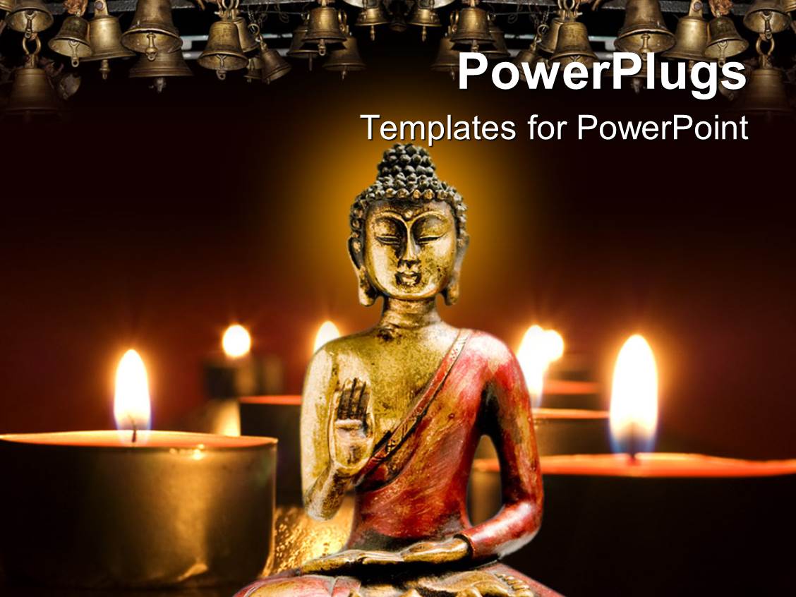 PowerPoint Template: a statue of Buddha along with candles in the
