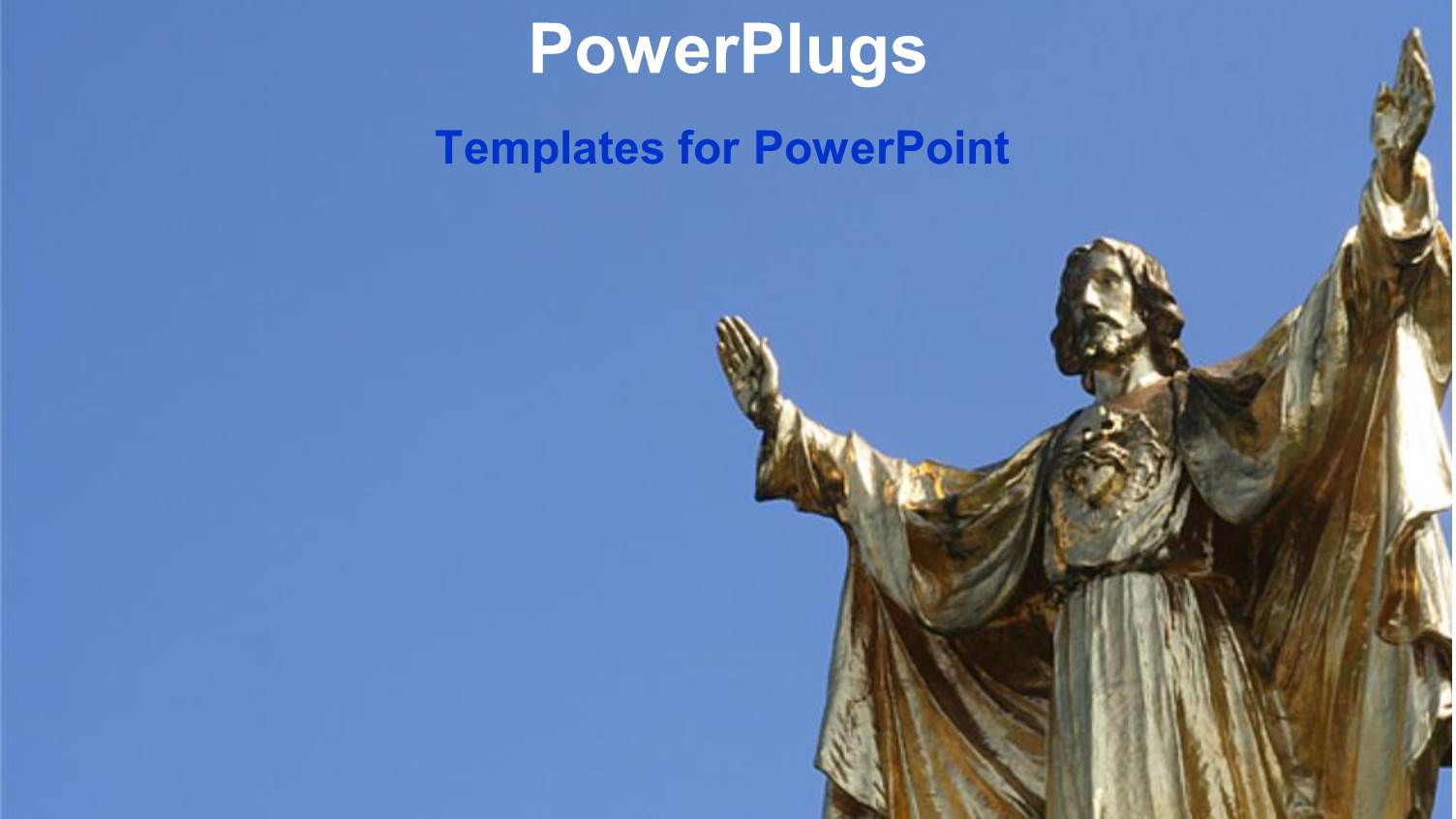 Statue of Jesus Christ with Both Hands Raised on Blue Background 