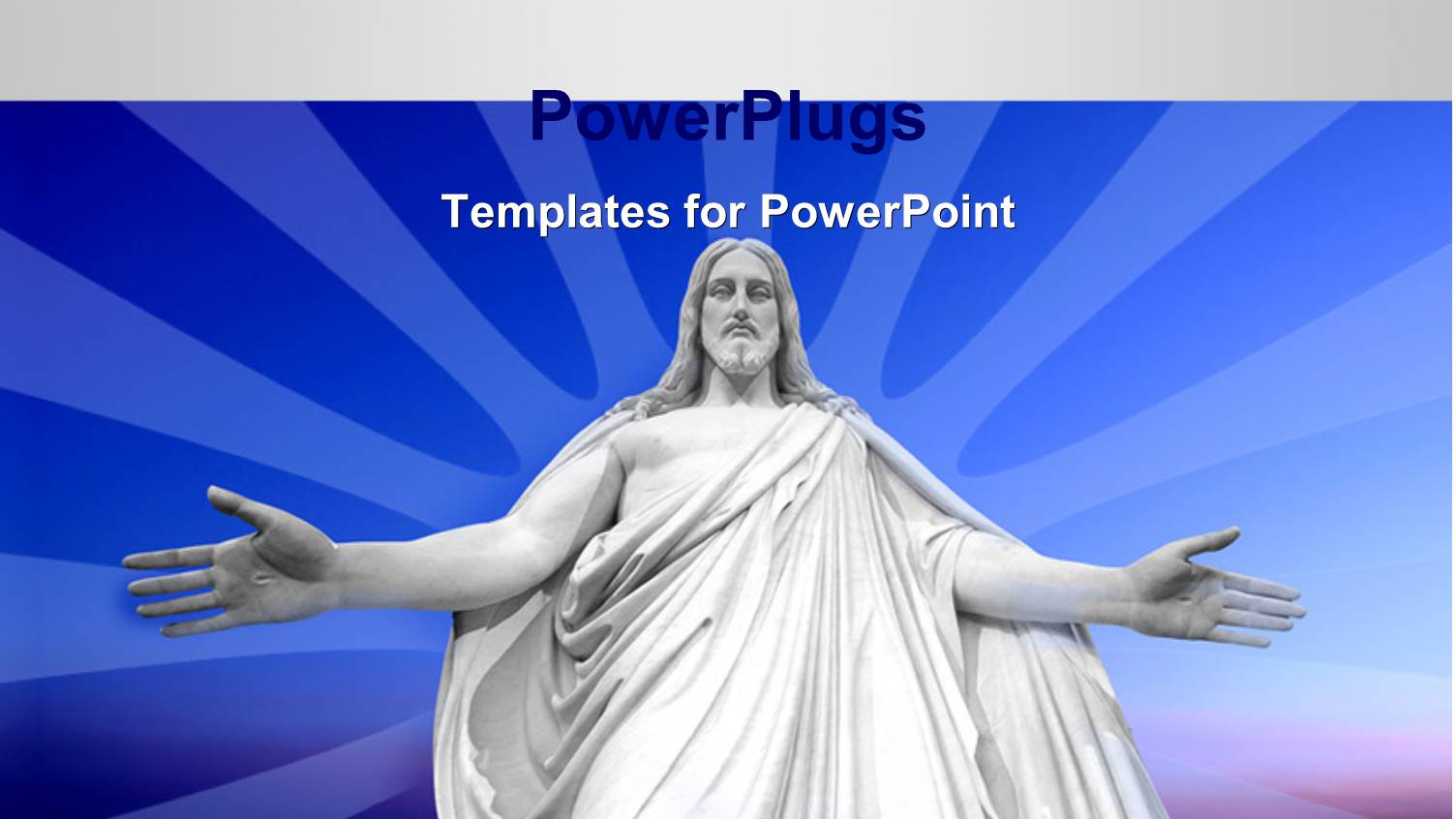 Statue of Jesus Christ with Outstretched Hands Over Blue Background