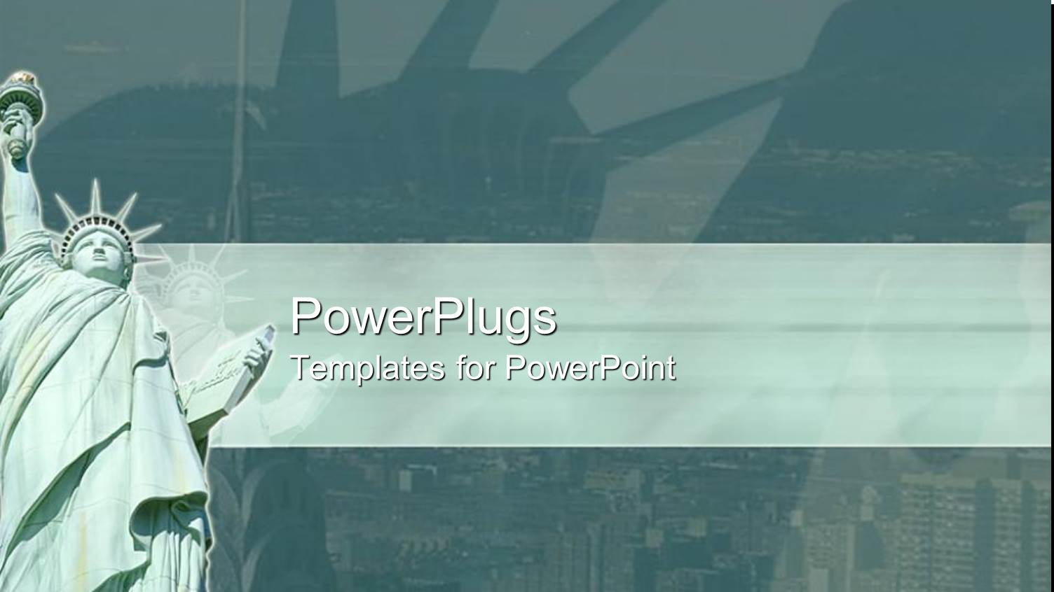 Statue of Liberty with New York City in Background, Green Banner