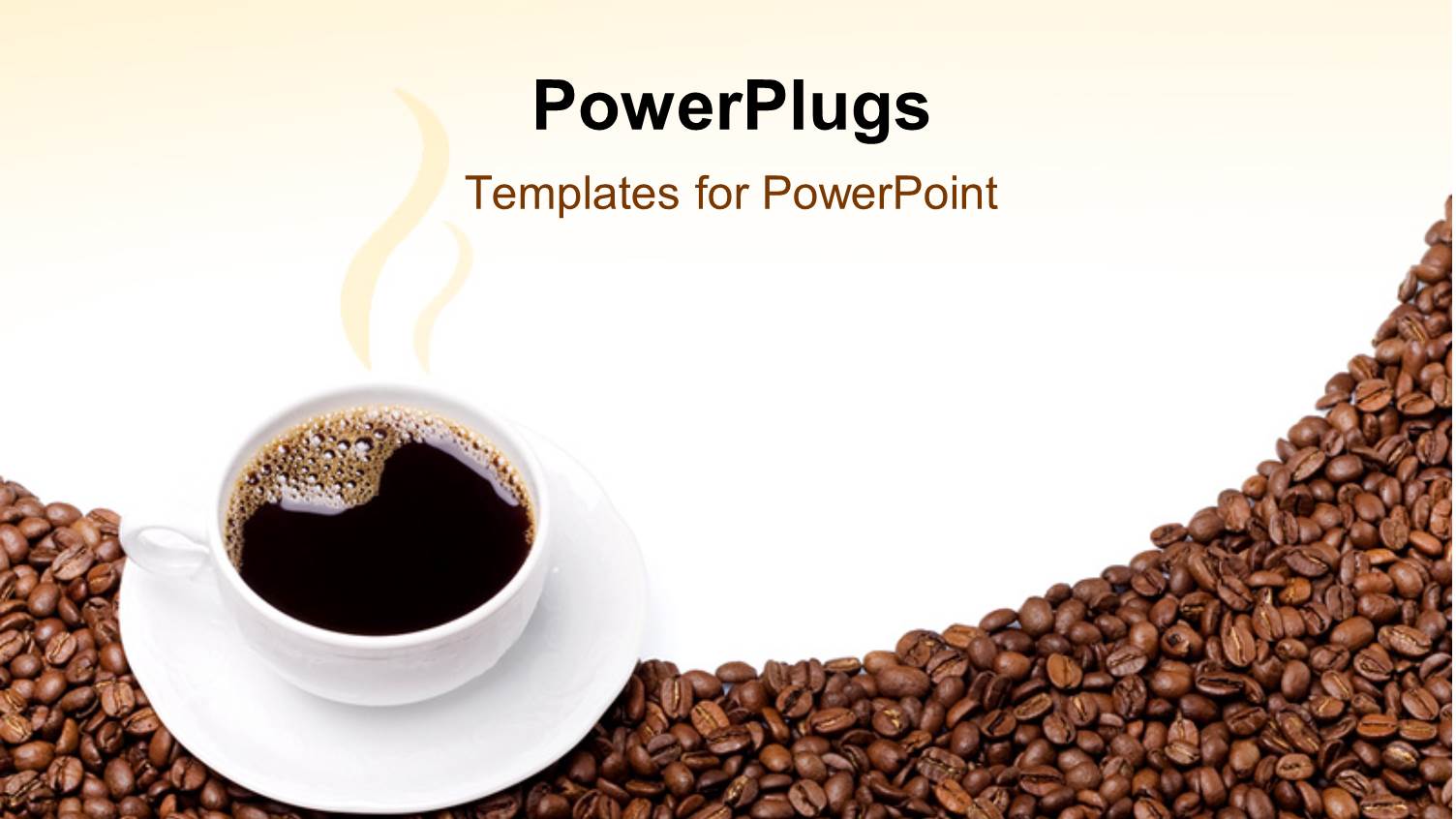 Steaming Cup of Coffee and Saucer on Brown Grains 