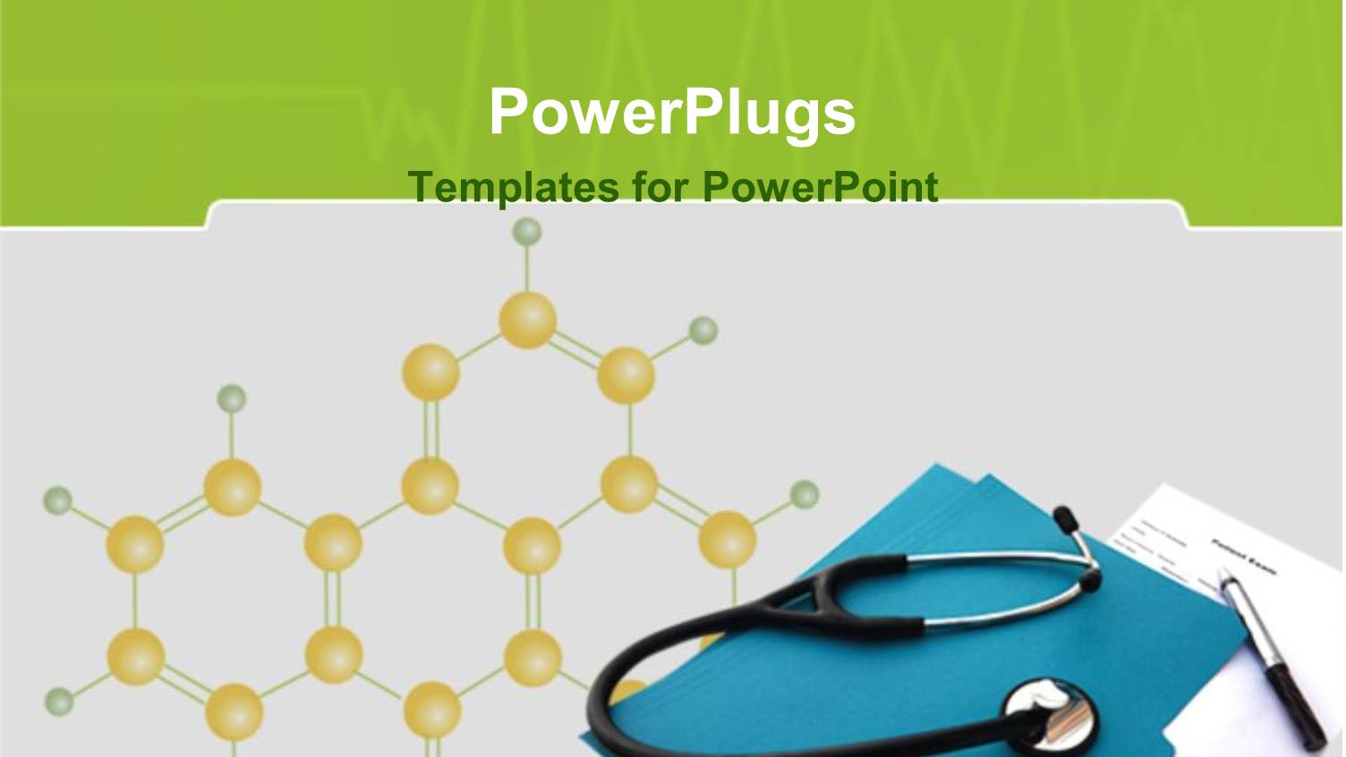 Stethoscope on Blue Folder with Pen on Molecular Diagram