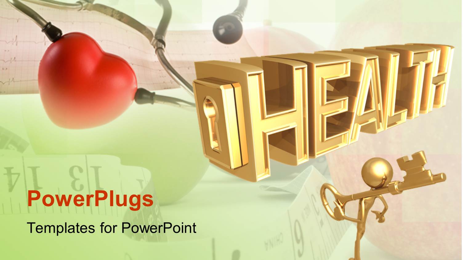 Stethoscope Examining Red Apple with Man Holding Gold Key to Health 