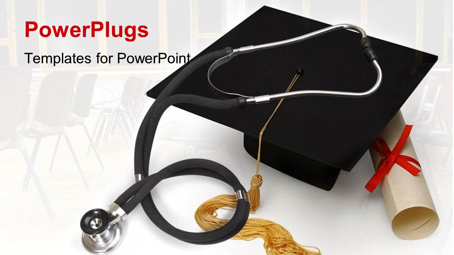 Stethoscope on Graduation Cap and Certificate Over White Background