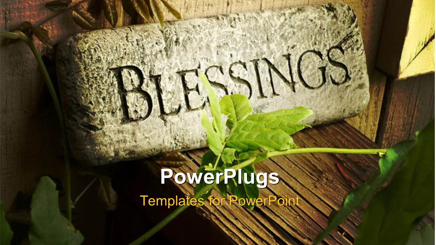 Stone Blessings Plaque on Porch Rail Behind Green Vine