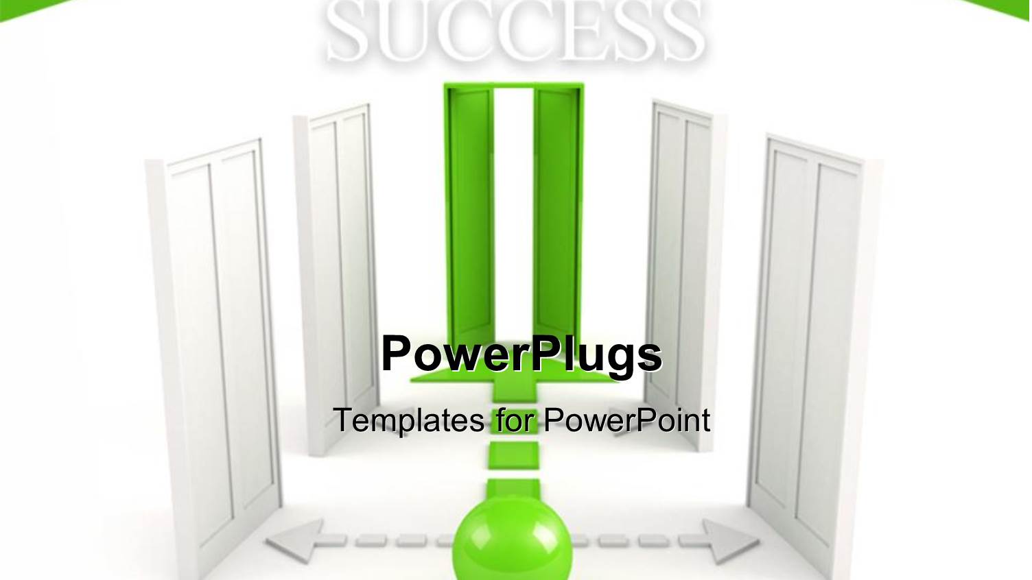 Straight Green Path to Success Door with Side Distracting Doors