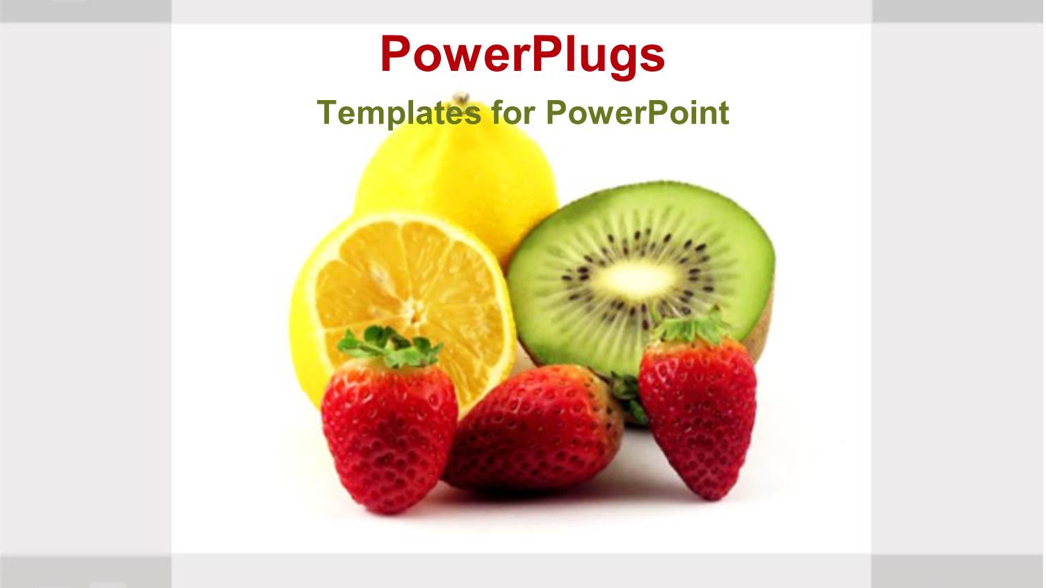 Strawberries, Lemons and Kiwi on White and Gray Background