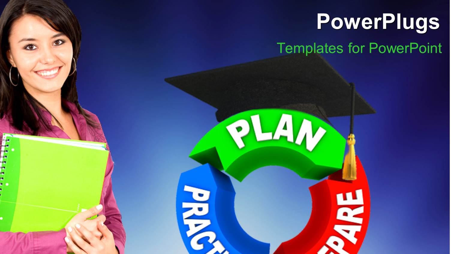 Student Smiling and Strategy for Success Plan, Prepare, Practice with Blue Color