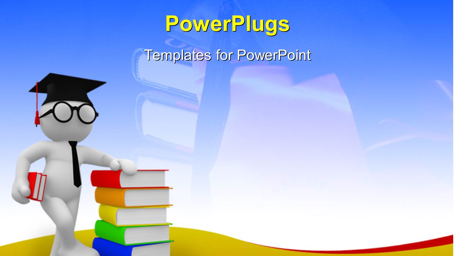 Student Standing with a Pile of Colorful Books and Graduation Cap on his Head