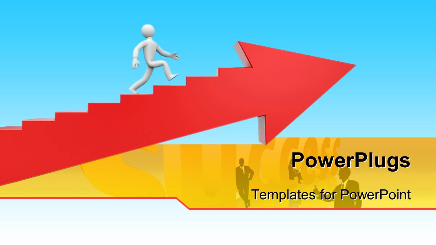 Businessmen in Background with 3D Man Climbing Red Ladder with Arrow Head