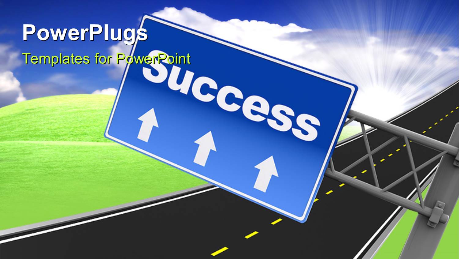 Success Highway with Blue Road Sign and Cloudy Sky