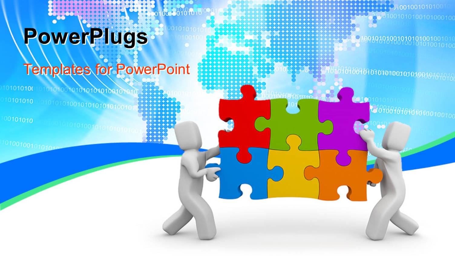 Teamwork Depiction with 3D Men Carrying Puzzle Over World Map