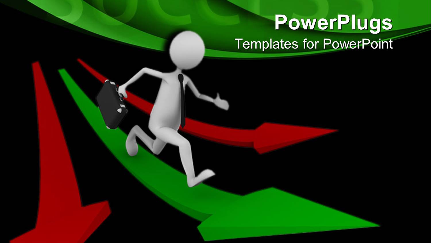 Success Metaphor with Business Man Running on Green Arrow with Red Arrows