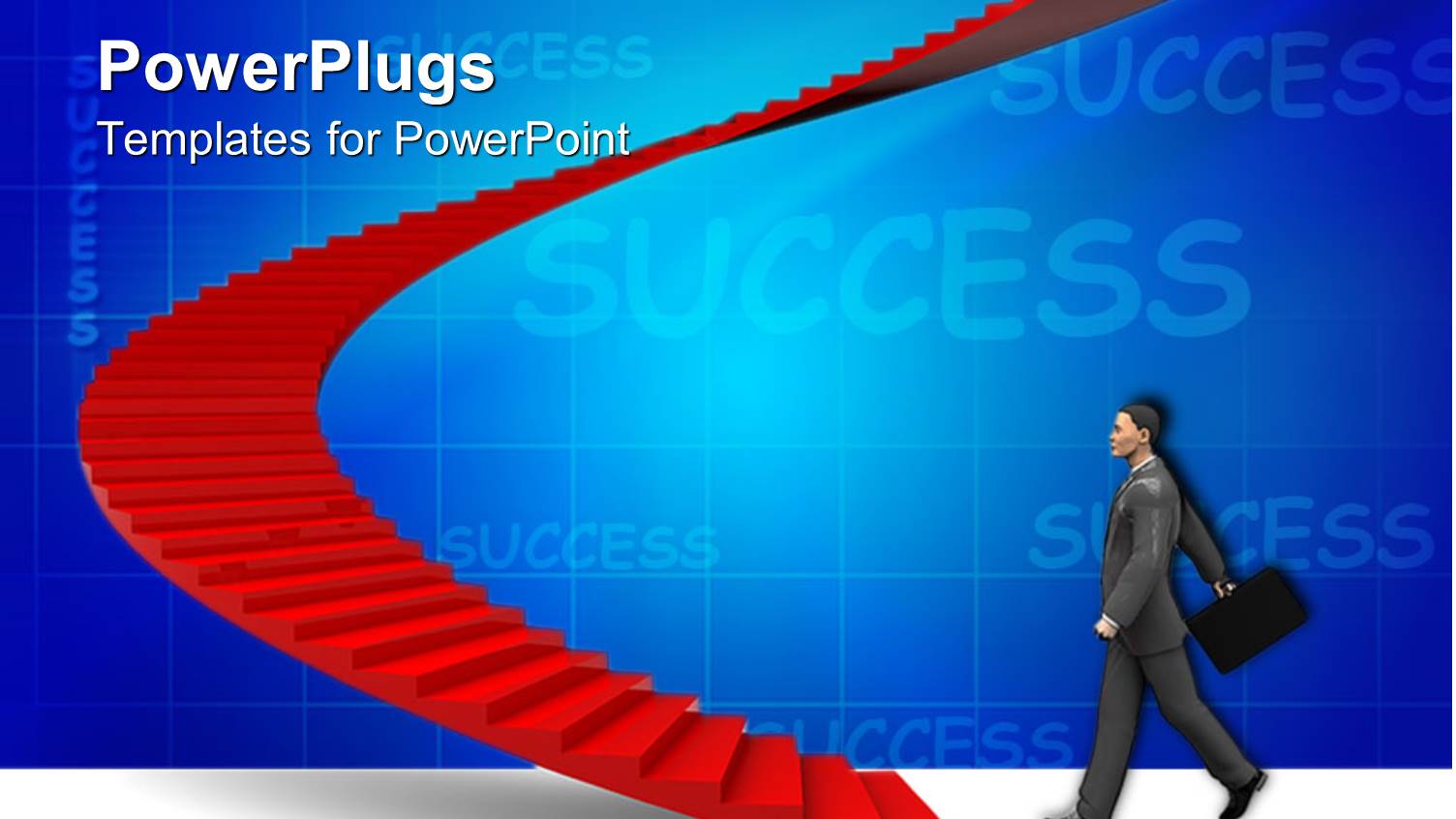 Success Metaphor with Business Man Walking Toward Red Staircase