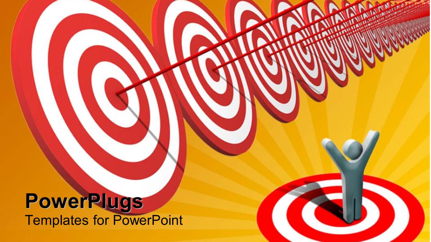 Success Metaphor with Man Celebrating while Arrows Hit Bulls Eye on Targets