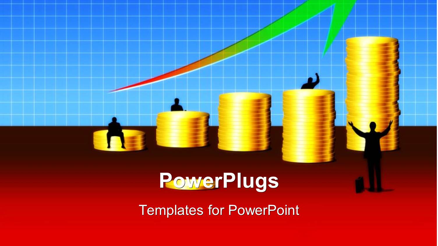 Successful Businessman with Pile of Gold Coins on Red Platform