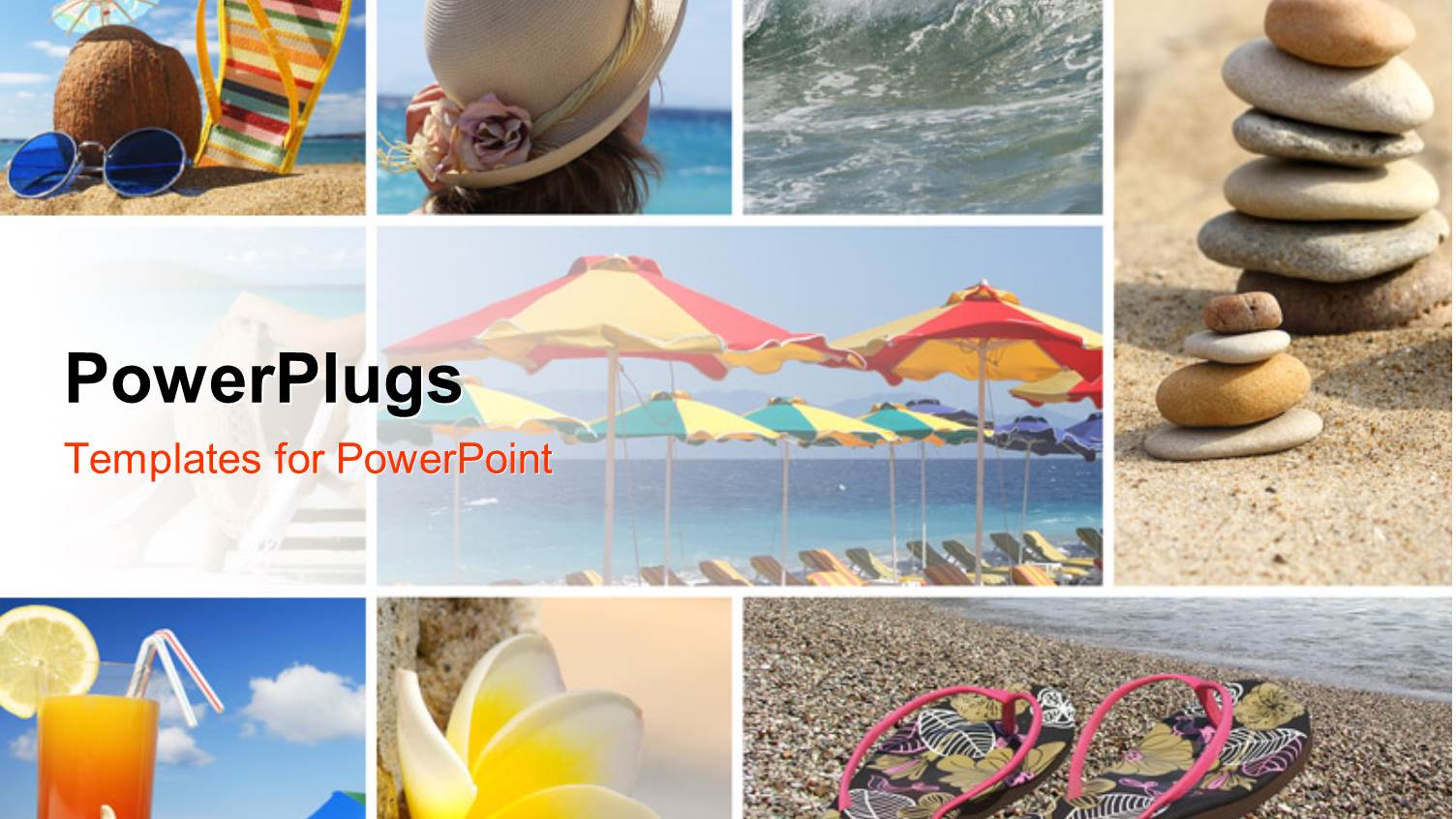 Summer Holiday Collage with Different Pictures like Water, Stones, Hat, Juice