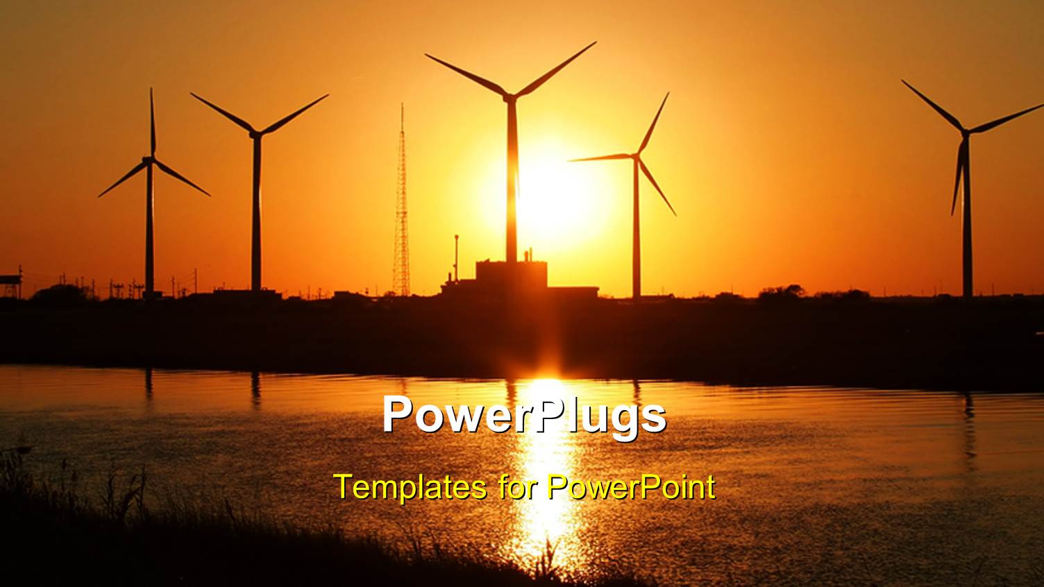 Sun Set View of Lots of Wind Turbines Beside a Lake