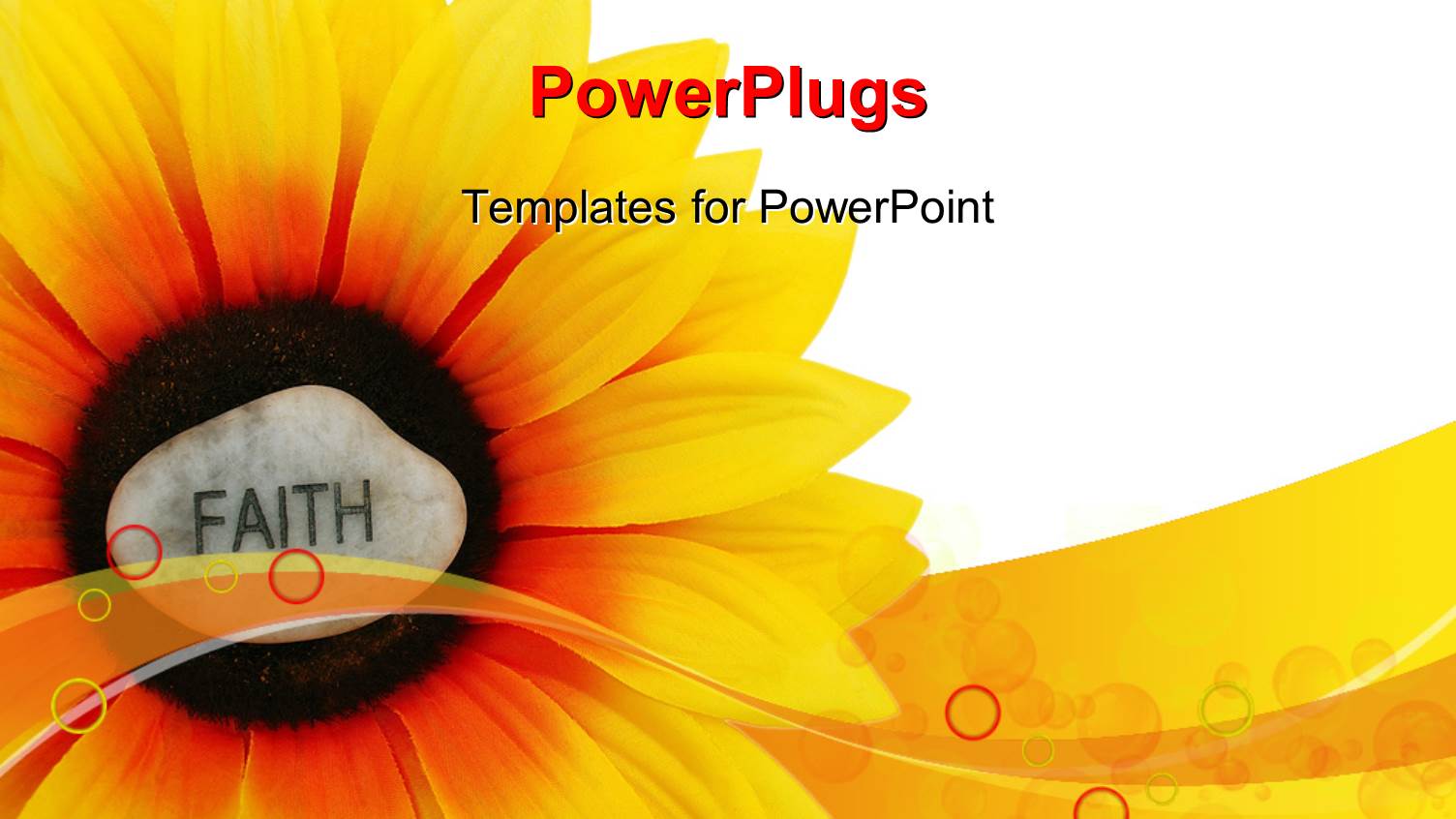 Rock with Word FAITH Engraved on Sun Flower Over White Background