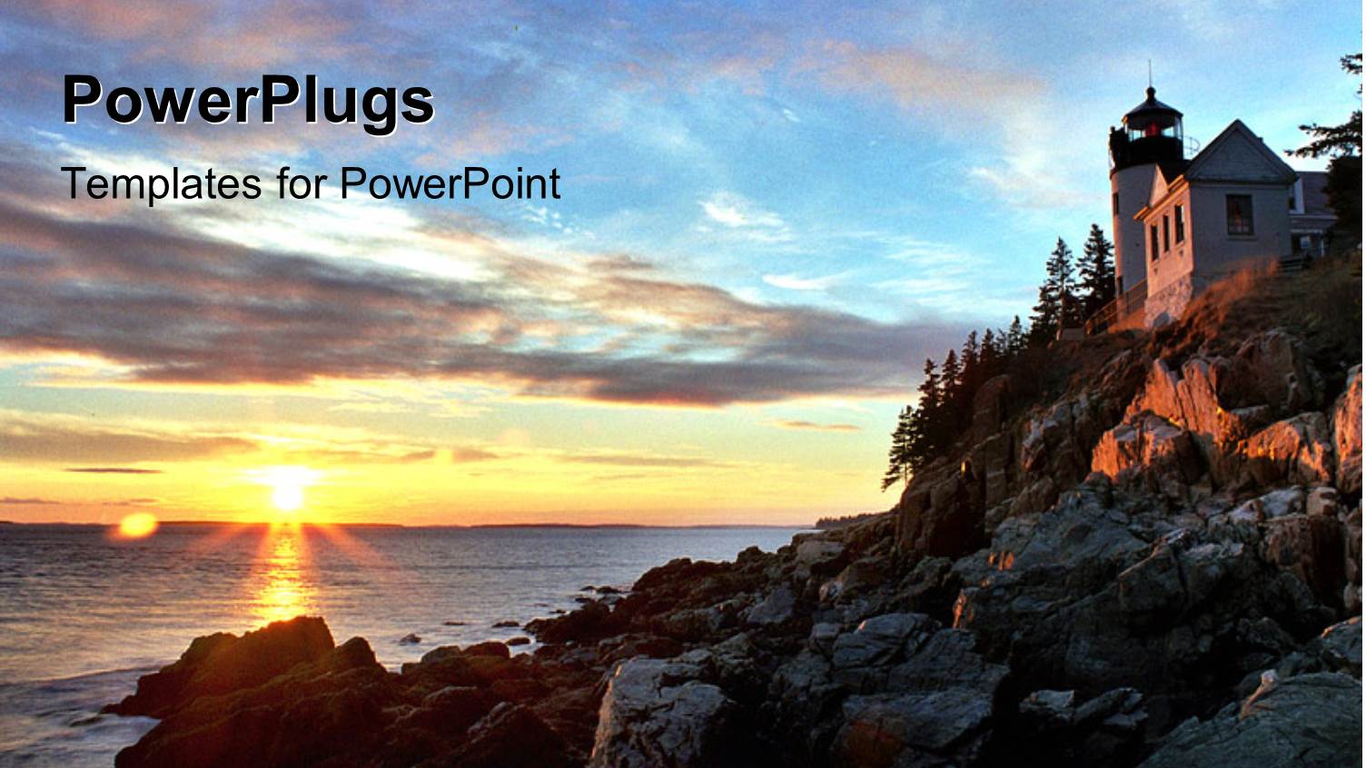 Sunrise in Horizon Over Bass Harbor with Beautiful Building on Mountain Top