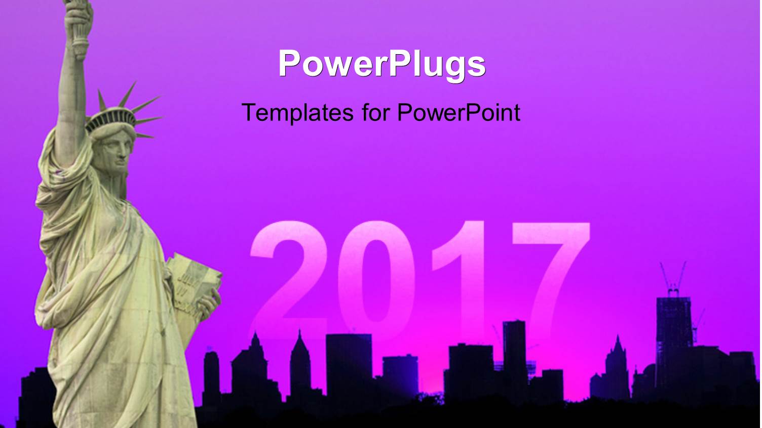 Sunset Over Beautiful Modern City with the Statue of Liberty