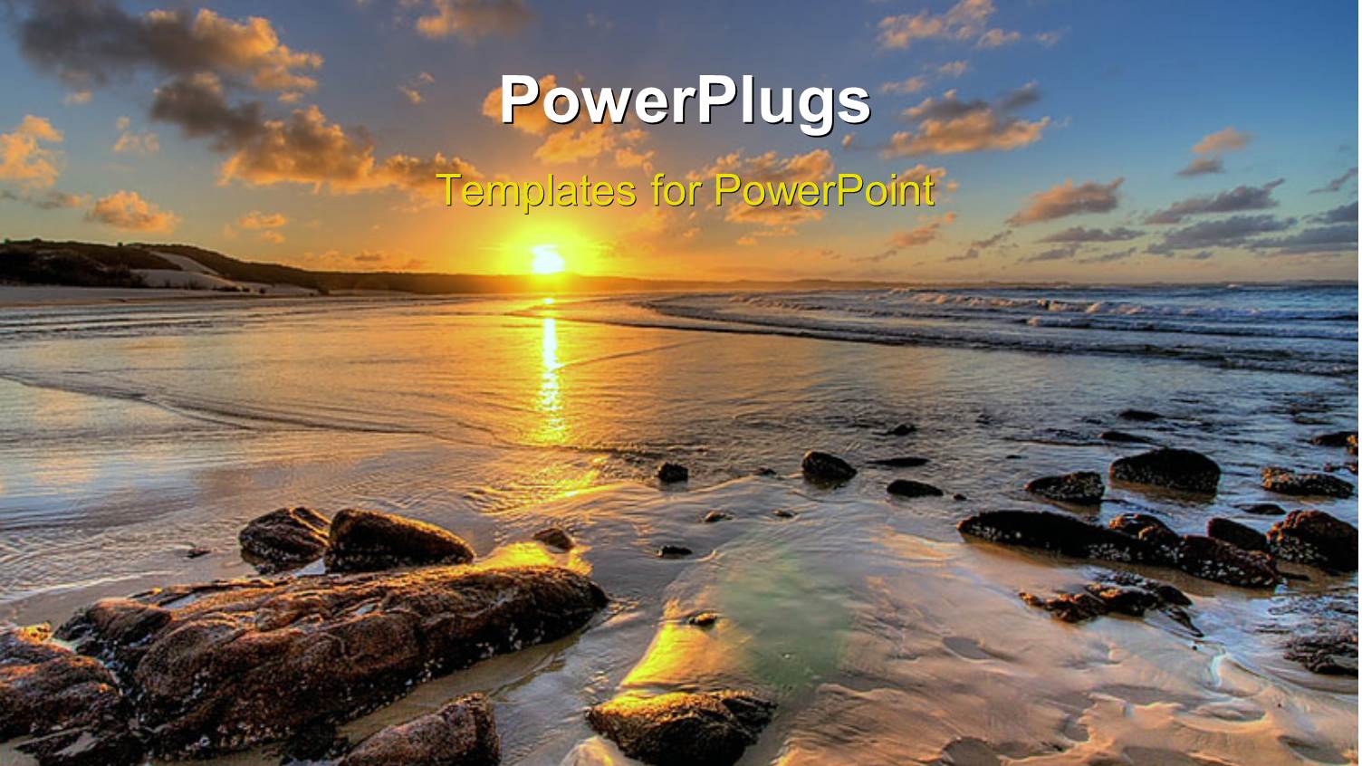 a Sunset View of a Beach Shore with Stones and Sand