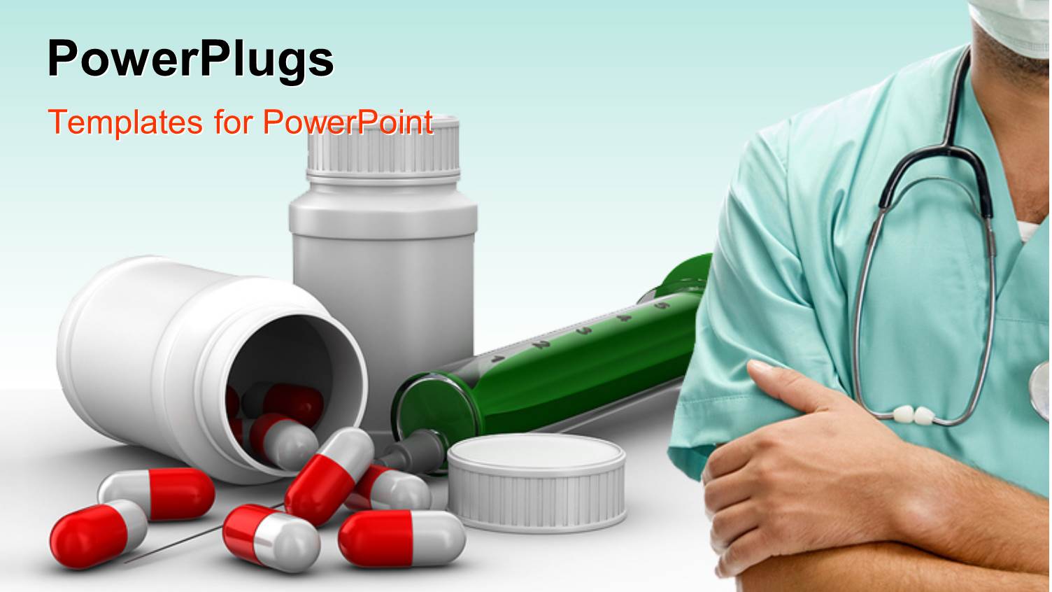 a Surgeon with a Number of Capsules in the Background