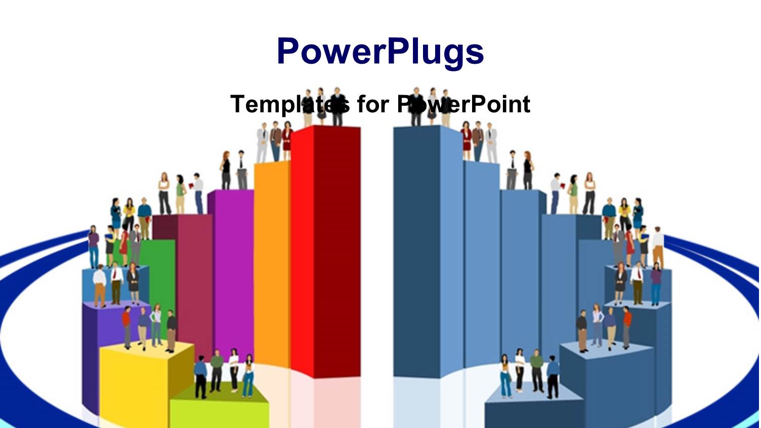 Swirling Colored 3D Bars with People Standing on Bars