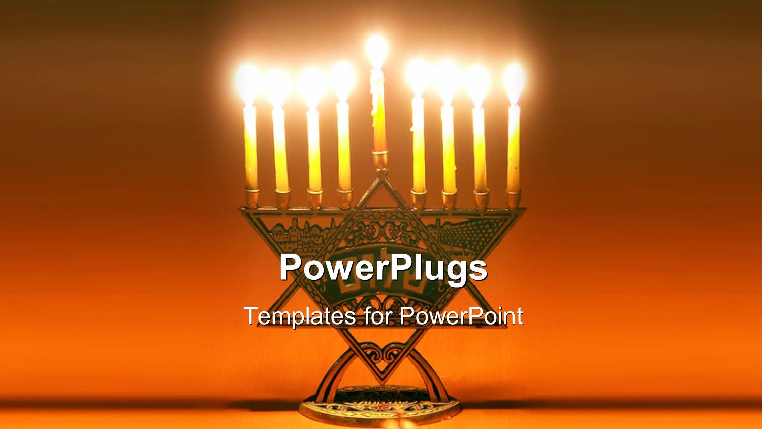 Symbol of Jewish Holiday Hanukkah with Lighted Candles on Bronze Stand