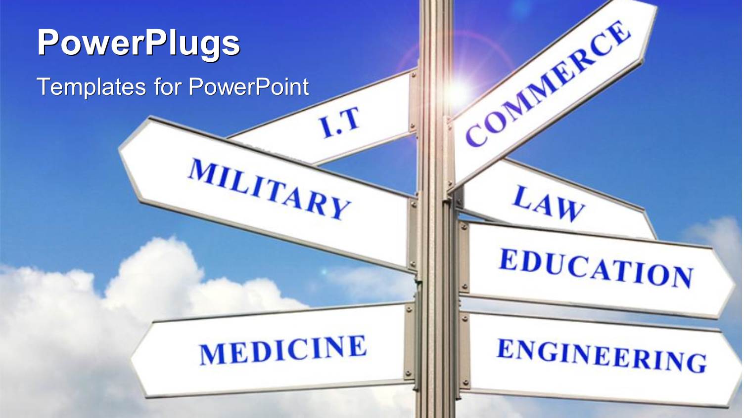 a Tall Sign Post with White Sign Boards Showing Different Career Path Text